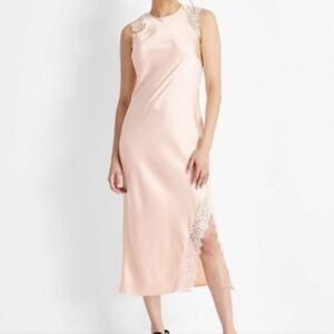 Pink Lace-Trimmed Midi Dress